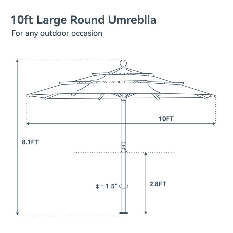 GREEN PARTY 10ft Outdoor Patio Umbrella, Auto-Tilt Market Table Umbrellas with Crank, 8 Sturdy Ribs & 1.5" Pole UV Protection for Garden Deck Backyard Pool, Navy Blue GREEN PARTY