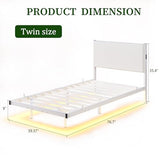 Twin Floating Bed Frame with Headboard,Twin Size Floating Bed Frame with LED Lights & USB Charging Station,Metal Platform Bed with Strong Slats Support,No Box Spring Needed,Easy Assembly,White JUISSANO