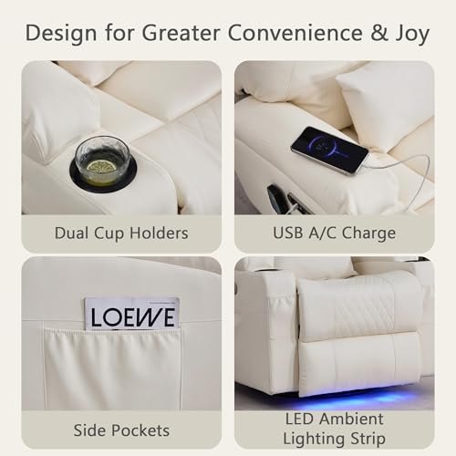 WISHDEER Dual Motor Power Swivel Rocker Recliner Chair for Adults, Rocking Chair Nursery Recliner with Massage and Heat,USB A&C Ports,LED Light,Cup Holders for Living Room Bedroom