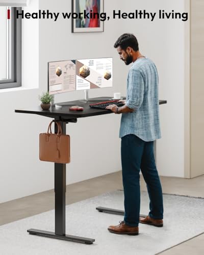 SANODESK Height Adjustable Electric Standing Desk 40x24 Inches, Sit Stand Desk with Splice Board for Home Office, Ergonomic Computer Workstation, Study & Gaming, Black Frame/Black Top SANODESK