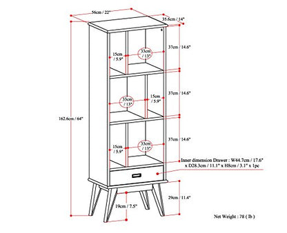 SIMPLIHOME Draper SOLID HARDWOOD 22 Inch Mid Century Modern Bookcase and Storage Unit in Teak Brown, For the Living Room, Study Room and Office - WoodArtSupply