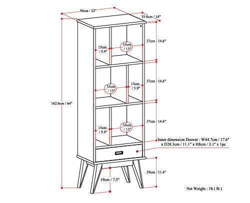 SIMPLIHOME Draper Solid Hardwood 64 inch x 22 inch Mid Century Modern Bookcase and Storage Unit in White for The Living Room, Study Room and Office SIMPLIHOME