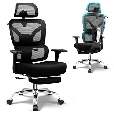 TECHREST Ergonomic Office Chair with Footrest, Big and Tall Home Desk Chair, High Back Rolling Computer Chair with 3D Arms and Lumbar Support, Comfortable Gaming Chair, Swivel Mesh Chairs, Black TECHREST