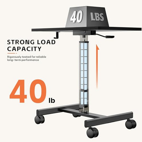 NICECOZY Mobile Standing Desk, Small Teacher Standing Rolling Desk, Portable Laptop Desk with Lockable Wheels, Computer Workstations, Adjustable Height, Black NICECOZY