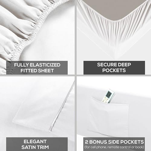 Mueller Ultratemp Full Size Bed Sheets Set, Super Soft 1800, 6 Piece Set, Deep Pocket up to 16", Transfers Heat, Breathes Better, Hypoallergenic, Wrinkle, White Mueller