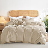 Wake In Cloud - Cotton Duvet Cover Set, Queen Size, Khaki Linen Color, 100% Washed Cotton, Linen Like Textured, Breathable Percale Durable Comfy Farmhouse Neutral Bedding Set, 3 Pieces Wake In Cloud