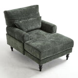 KEIKI Chaise Lounge Chair Indoor, Modern Leisure Sleeper Sofa Chair w/Double Deep Cushion, Accent Upholstered Reading Side Armchair, Recliner Arm Chairs for Living Room & Bedroom, Easy Assembly, Green