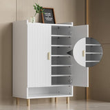 GEBAROW 8-Tier Shoe Storage Cabinet, Modern Organizer Cabinet with Doors, Wood Shoe Rack with Adjustable Shelves for Entryway, Hallway, Closet, Living Room, White GEBAROW