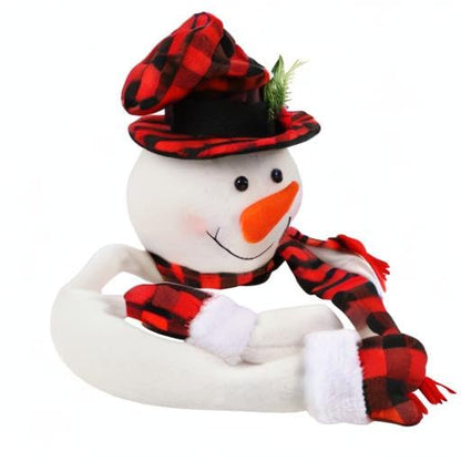 Juegoal Christmas Snowman Tree Topper, Large Plush Snowman Treetop Hugger with Red Black Plaid Top Hat & Scarf, Xmas Tree Ornament Supplies Holiday Winter Home Wonderland Party Decorations