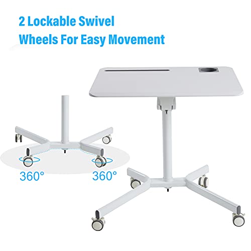 Lipo Mobile Sit Stand Desk - Height Adjustable Standing Laptop Desk Cart Rolling Couch Table on Wheels White Workstation with Gas Spring Riser for Home Office Classroom Lipo