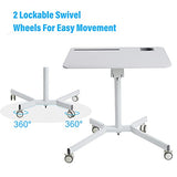 Lipo Mobile Sit Stand Desk - Height Adjustable Standing Laptop Desk Cart Rolling Couch Table on Wheels White Workstation with Gas Spring Riser for Home Office Classroom Lipo