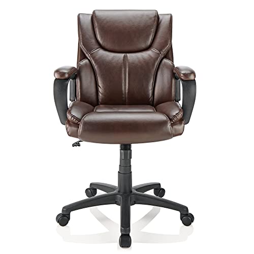Brenton Studio® Mayhart Vinyl Mid-Back Chair, Brown/Black Brenton Studio