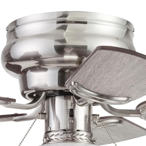 Prominence Home Hero, 28 Inch Traditional Flush Mount Indoor LED Ceiling Fan with Light, Pull Chain, Dual Finish Blades, Reversible Motor - 51656-01 (Brushed Nickel) Prominence Home