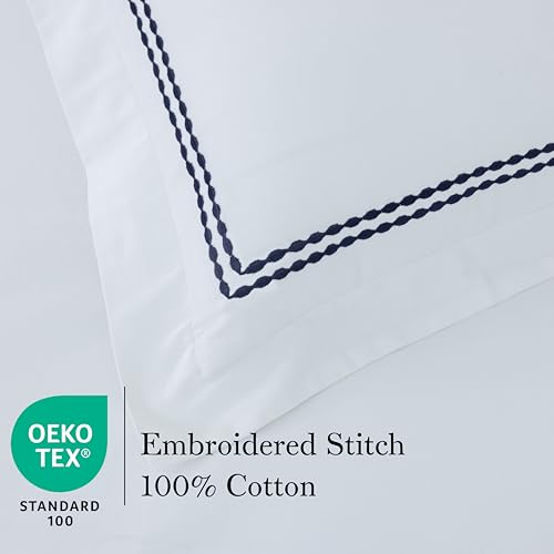 Dreamology White Duvet Cover Luxury Hotel Quality Bedding Set 100% Cotton Embroidered Duvet Covers with 2 Pillow Shams Hypoallergenic Zipper Closure 3 Pieces Duvet Set (Blue T-200, Full) Dreamology
