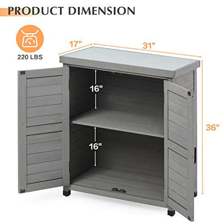 Outdoor Storage Cabinet & Potting Bench Table with Metal Top, Wooden Patio Furniture, Garden Workstation (Royal Brown, 36x31x17in) SoliWood