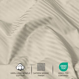 Feather & Stitch 500 TC King Size Damask Bed Sheet Set, 100% Cotton Soft Breathable Bedsheets, 4 Piece 18" Deep Pockets Sateen Weave Striped Bedding Mattress Resort Hotel Luxury- (Beige Stripe)