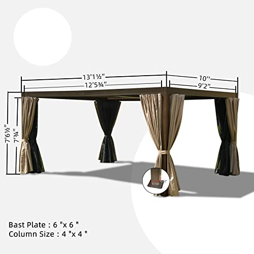 Domi Louvered Pergola 10' × 13', Outdoor Aluminium Pergola with Adjustable Roof, Curtains and Netting, Hardtop Gazebo for Patio, Deck, Garden, Yard, Beach - WoodArtSupply