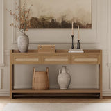 SICOTAS 60" Rattan Console Table for Entryway - Farmhouse Entry Table Sofa Table with 3 Drawers, Narrow TV Console Table with Storage for Living Room, Hallway, Couch, Foyer SICOTAS