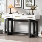Knocbel Long Console Table with 3 Drawers and Handles, Minimalist Entryway Sofa Tables with Cross Sled Base for Living Room Hallway, 15.7" D x 57" W x 30.6" H Gray and Whitetop Knocbel