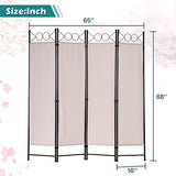 4 Panel Room Dividers Folding Privacy Screens, 68 Inch Tall Steel Frame & Fabric Surface Room Seperating Wall Divider, Portable Freestanding Room Partitions for Living Room Bedroom, Tan Dkelincs
