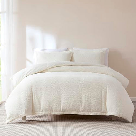 Lush Decor Lotti Boucle Duvet Cover 3 Piece Set King Soft White - White Duvet Cover- Textured Cozy Bedding Set - Modern Minimalist Decor Lush Decor