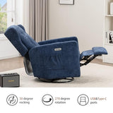 Ketaiyou Power Swivel Rocking Recliner Chair, Electric Rocker Nursery Glider Chair, USB and Type-C Ports, Upholstered Fabric Reclining Single Sofa Chair for Living Room (Blue)