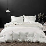 P Pothuiny 5 Pieces Satin Duvet Cover Full/Queen Size Set, Luxury Silky Like Ivory White Duvet Cover Bedding Set with Zipper Closure, 1 Duvet Cover + 4 Pillow Cases (No Comforter) P Pothuiny