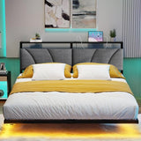 Full Size Floating Bed Frame with LED Lights and Charging Station,Metal Bed Frame Full Size with Stoarge Headboard,Full Bed Mattress Foundation No Box Spring Needed,Noise Free,Under Bed Storage,Black SOLACECASA
