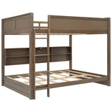 Ball & Cast Queen Over Queen Bunk Bed with 6 Storage Cabinets and USB Ports,Wooden Bedframe w/Ladder & Guardrails,Space Saving,Solid Wood Slats Support,for Student Dorms,Guest Rooms,Espresso Ball & Cast