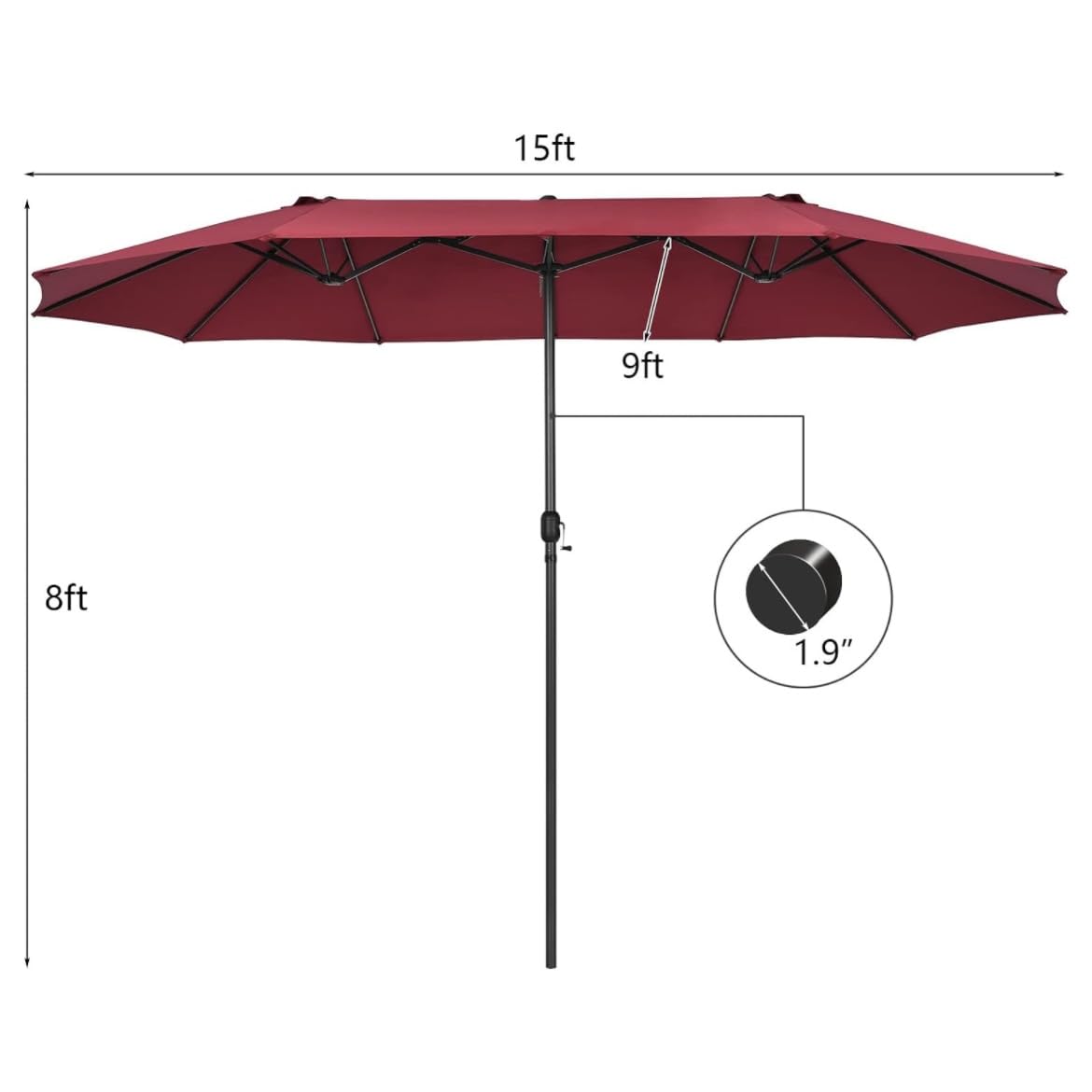 VOOYA HOME 15ft Large Patio Umbrellas Base NOT Included, Outdoor Double-Sided Umbrella with Crank Handle, UV Protective for Pool, Lawn Garden, Backyard (Pole Diameter 1.9 inch) Red VOOYA HOME