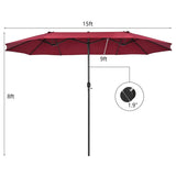 VOOYA HOME 15ft Large Patio Umbrellas Base NOT Included, Outdoor Double-Sided Umbrella with Crank Handle, UV Protective for Pool, Lawn Garden, Backyard (Pole Diameter 1.9 inch) Red VOOYA HOME