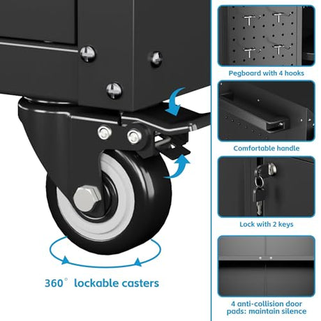 Aobabo 31.5" H Garage Storage Cabinet with Wheels,Lockable Metal Storage Cabinet with 2 Doors for Garage Home Office Storage,Black,Assembly Required Aobabo