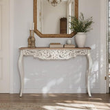 Console Table for Entryway with Carved Details, 43.31" Long Sofa Table Behind Couch, Vintage French Country Entry Table with Wood Carvings and Curved Legs for Hallway, Living Room - Antique White Dorivibe