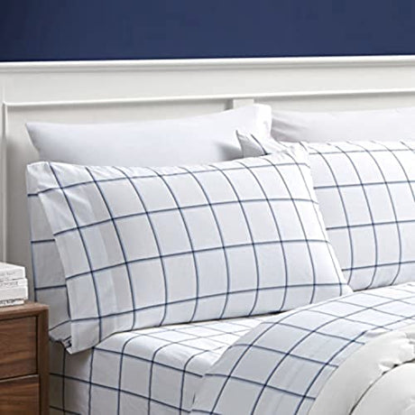 Nautica - Twin Sheets, Cotton Percale Bedding Set, Crisp & Cool, Fully Elasticized, Ideal Dorm Essentials (Plot Blue, Twin) Nautica