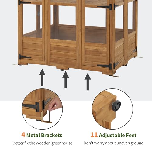 MCombo Wooden Greenhouse, Outdoor Greenhouse with Adjustable Roof Vent and 8 Lockable Door for Backyard/Outdoor Use, (48" x 38.8" x 83.9") 0851 MCombo