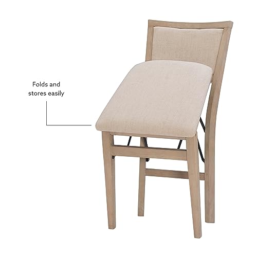 Linon Keira Wooden Folding Chair Upholstered Seat and Back Set of 2, Dining Height, Rustic Natural & Beige Linon