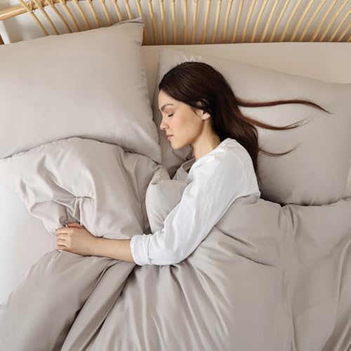 ROSGONIA Queen Comforter Set Linen Grey, 3pcs Queen Size Comforter(1 Boho Gray Comforter & 2 Pillowcases) All Season Lightweight Bedding Blanket Quilt ROSGONIA
