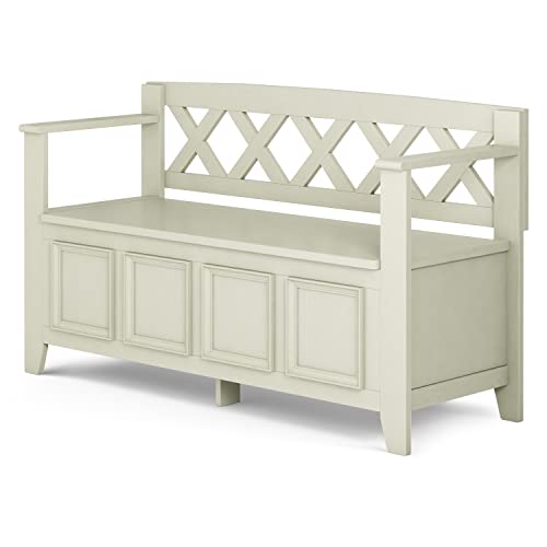Amherst Solid Wood 48-Inch Entryway Storage Bench in Antique White SIMPLIHOME