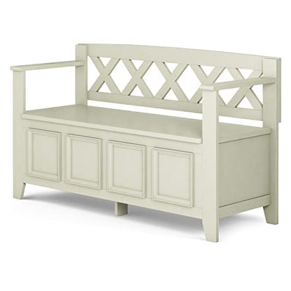 Amherst Solid Wood 48-Inch Entryway Storage Bench in Antique White - WoodArtSupply