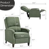 VKNOW Recliner Chair, Fabric Recliner with Soft Armrest, Home Theater Seating with Adjustable Push Back and Lumbar Support, Single Sofa for Adults, Lounge Chair for Living Room, Bedroom（Green）