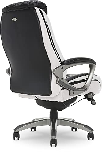 Serta® Lautner Executive Home Office Desk Chair, Ergonomic High-Back with Adjustable Lumbar and Body Pillows, SmartLayers™ and ComfortCoils® Technology, Mesh and Bonded Leather, Black and White Serta