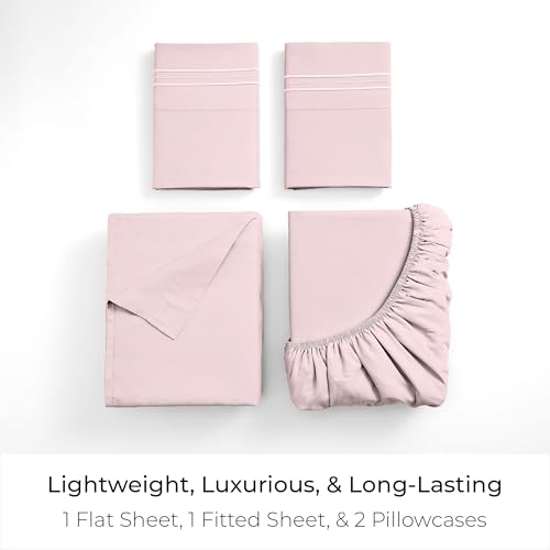 Mellanni Full Sheets Set - 4 PC Iconic Collection Bedding - Hotel Luxury, Extra Soft, Cooling Bed Sheets - Wrinkle, Fade, Stain Resistant (Full, Blush Pink) Mellanni