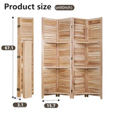 FDW 4 Panel Room Divider Folding Privacy Wooden Screen with Three Clever Shelf Portable Partition Wood Divider for Home Office, Natural Wood FDW