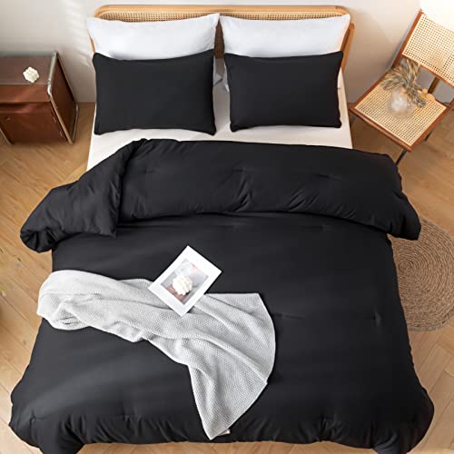 ROSGONIA Black Comforter Set Queen, 3pcs(1 Boho Black Comforter & 2 Pillowcases) All Season Bedding Lightweight Bedspread Blanket Quilt Bed Set ROSGONIA
