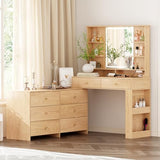 Ieejdn Makeup Vanity Desk with Mirror and Lights, Vanity Desk with 8 Drawers & Storage Shelves, Vanity Table with Power Outlet, 3 Color Modes & Adjustable Brightness Dressing Table, Bedroom,Oak2 Ieejdn