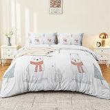Aesthetic Duvet Cover Set White - Single 3-Piece Double-Sided Printed Bedding with Minimalist Bear Cartoon Design, Ultra-Soft Microfiber Quilt Cover with Zipper for a Calm Generic