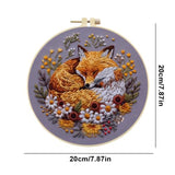 Needlework Embroidery Kit for Beginners,Cute Fox Pattern Handmade Cross Stitch Sewing Art Craft Kit with Stamped Design Cotton Threads Needles Hoop for Home Decor