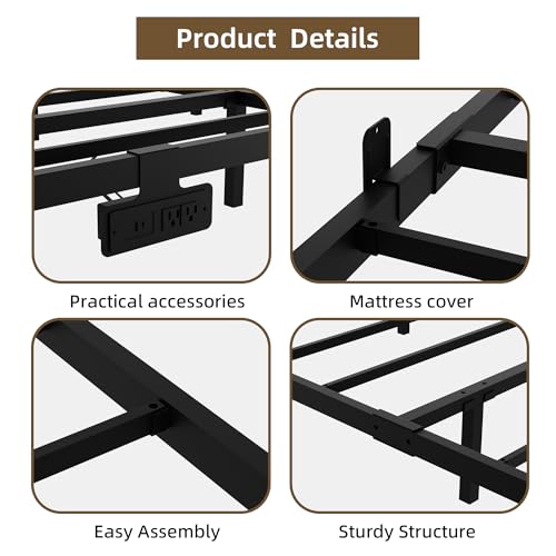 Muluflower Floating Bed Frame California King Size with Charging Station and LED Lights, Metal Platform Bed Frame, No Box Spring Needed, Easy Assembly, (California King) Muluflower