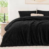 EXQ Home Fluffy Comforter Set Twin Size - Super Soft Faux Fur Stripe Jacquard Comforter 2 Pieces, Black Fleece Bedding Set,Winter Warm Bed Set,1 Comforter with 1 Pillowcase EXQ Home