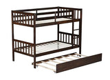 Bellemave Twin Over Twin Bunk Bed with Trundle,Convertible Bunk Beds with Ladder & Safety Guardrails,Twin Size Bunk Beds for Kids Girls Boys,Espresso Bellemave